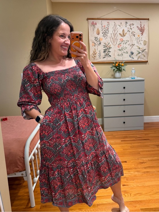 Victoria Dunn Dresses & Skirts - Victoria Dunn Cotton Square-Neck Red Floral Midi Dress - Women Small